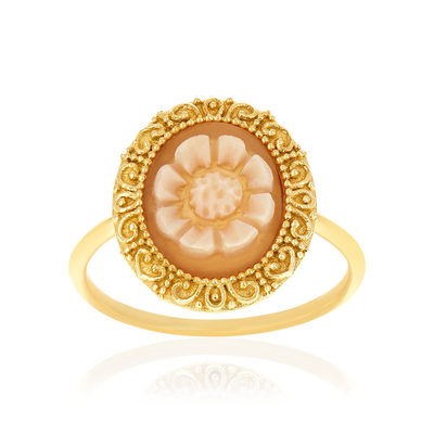 Bague or 375 jaune or camées oranges - vue 1