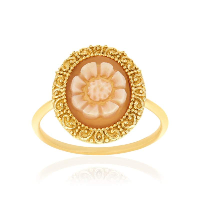 Bague or 375 jaune or camées oranges - vue 1