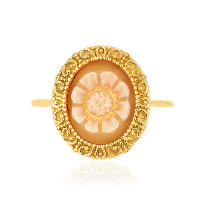Bague or 375 jaune or camées oranges - vue 3