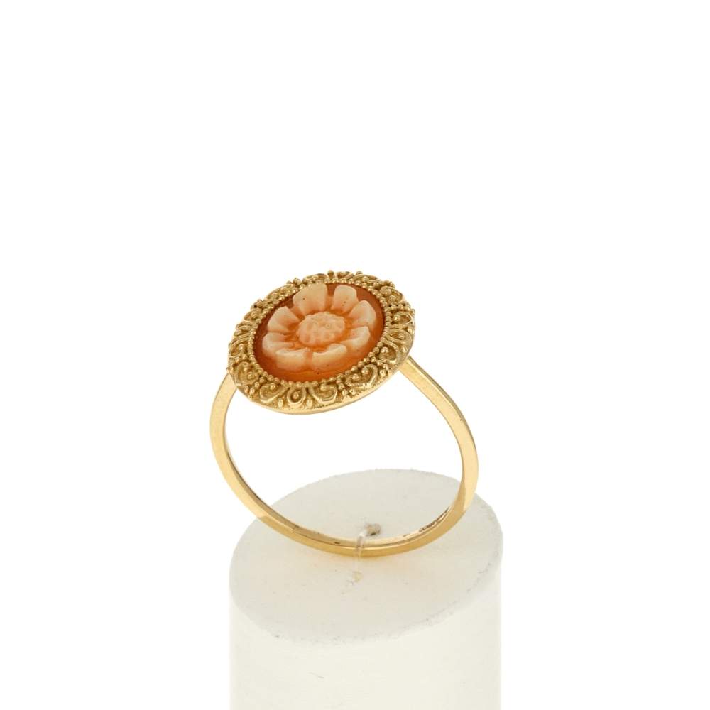 Bague or 375 jaune or camées oranges - vue 2