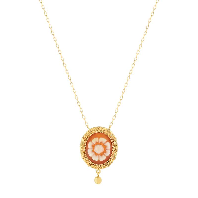 Collier or 375 jaune or camées oranges 45cm - vue 1