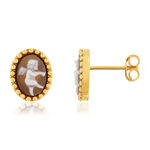 Boucles d'oreilles or 375 jaune or camées marrons - vue 1
