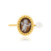 Bague or 375 jaune or camées marrons et perle de culture de Chine - vue V3