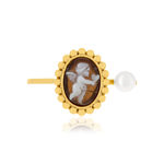 Bague or 375 jaune or camées marrons et perle de culture de Chine - vue 3