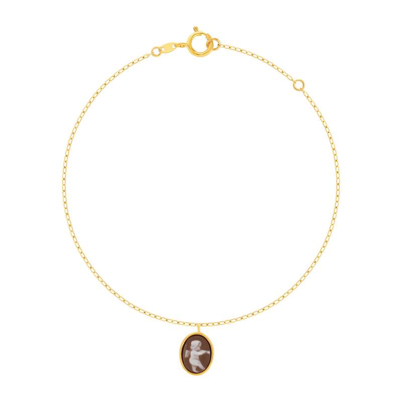 Bracelet or 375 jaune or camées marrons 18cm - vue 1