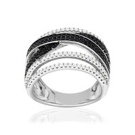 Bague argent 925 pierres synthétiques noires et zirconias blancs