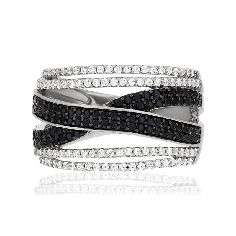 Bague argent 925 pierres synthétiques noires et zirconias blancs - vue 3