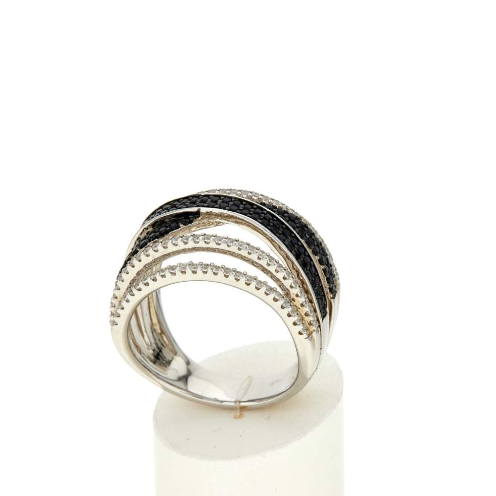 Bague argent 925 pierres synthétiques noires et zirconias blancs - vue 2