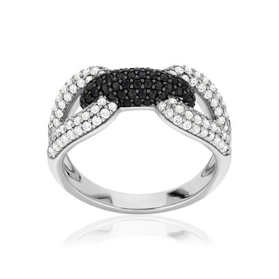Bague argent 925 pierres synthétiques noires  et zirconias blancs