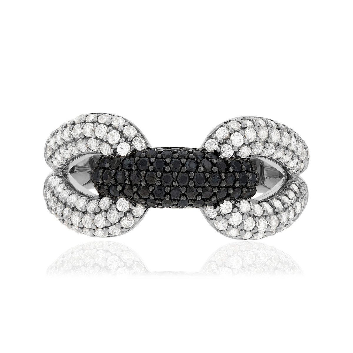 Bague argent 925 pierres synthétiques noires  et zirconias blancs - vue 3