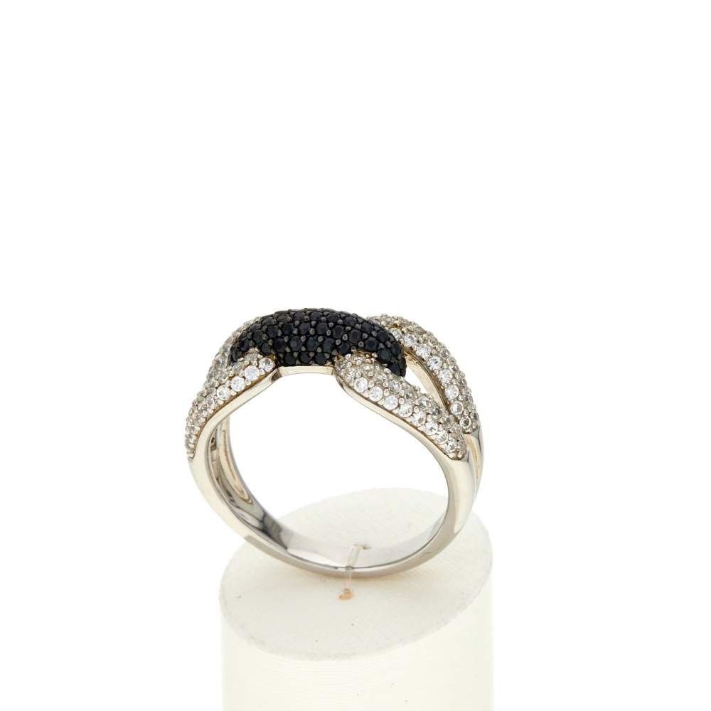 Bague argent 925 pierres synthétiques noires  et zirconias blancs - vue 2