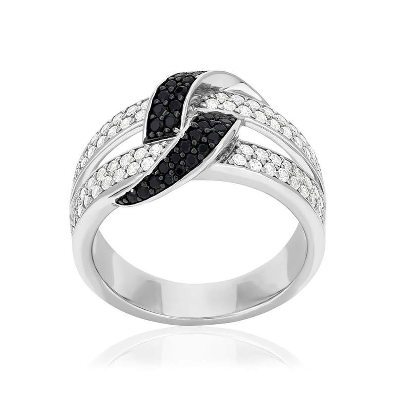 Bague argent 925 pierres synthétiques noires et zirconias blancs - vue 1