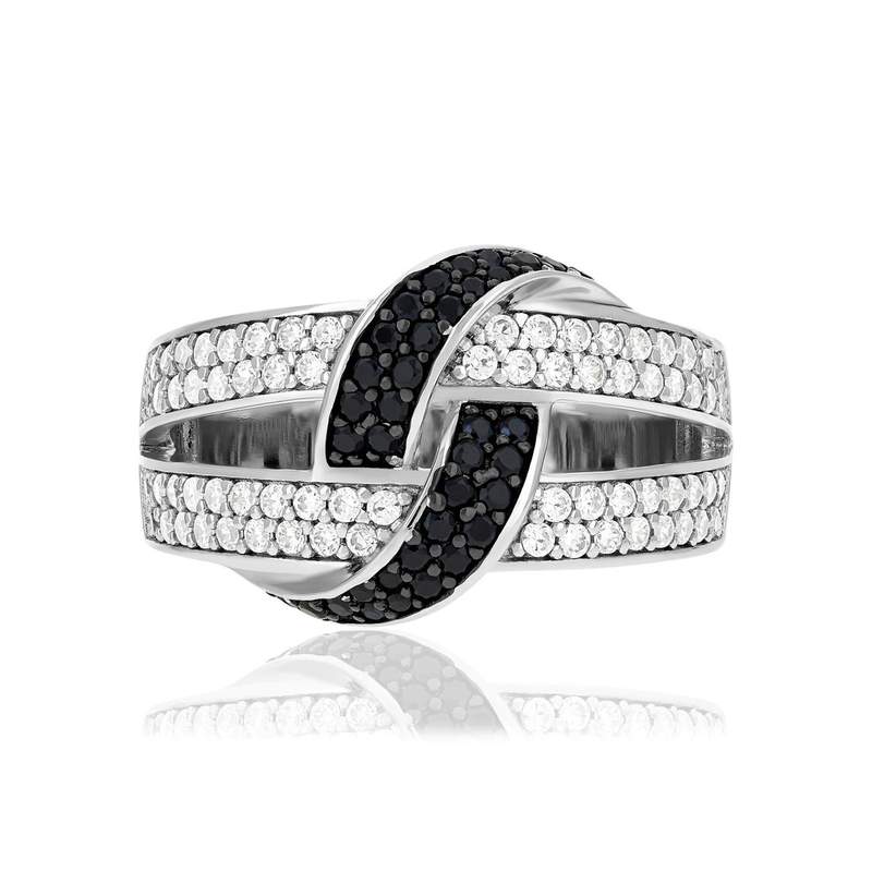 Bague argent 925 pierres synthétiques noires et zirconias blancs - vue 3