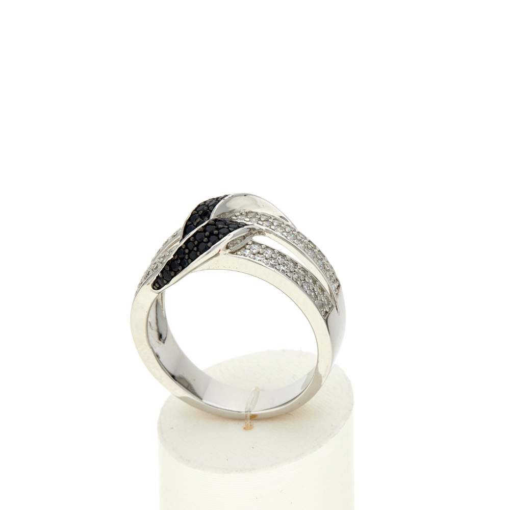 Bague argent 925 pierres synthétiques noires et zirconias blancs - vue 2