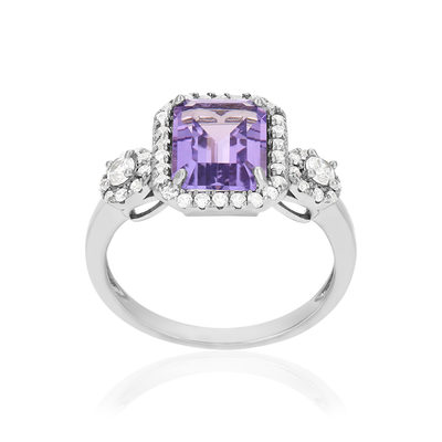 925 zilveren ring met amethist en zirkonia's