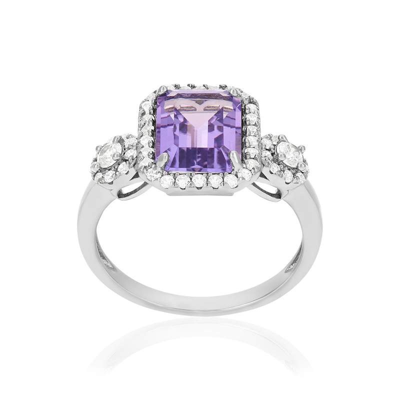 Bague argent 925 améthyste et zirconias - vue 1