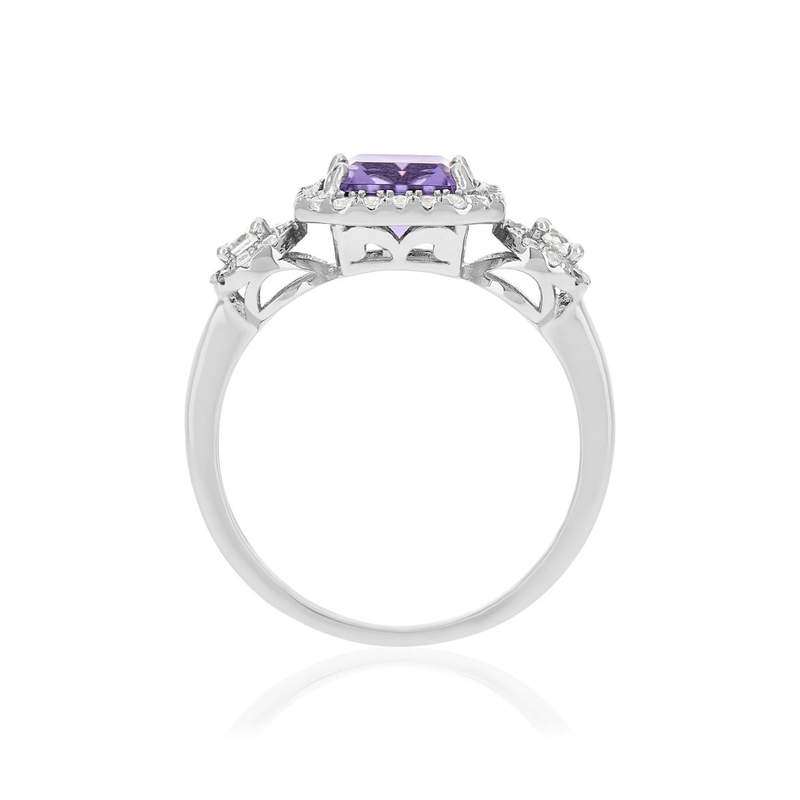 Bague argent 925 améthyste et zirconias - vue 2