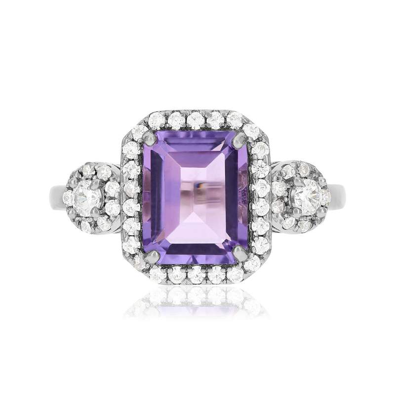 Bague argent 925 améthyste et zirconias - vue 3