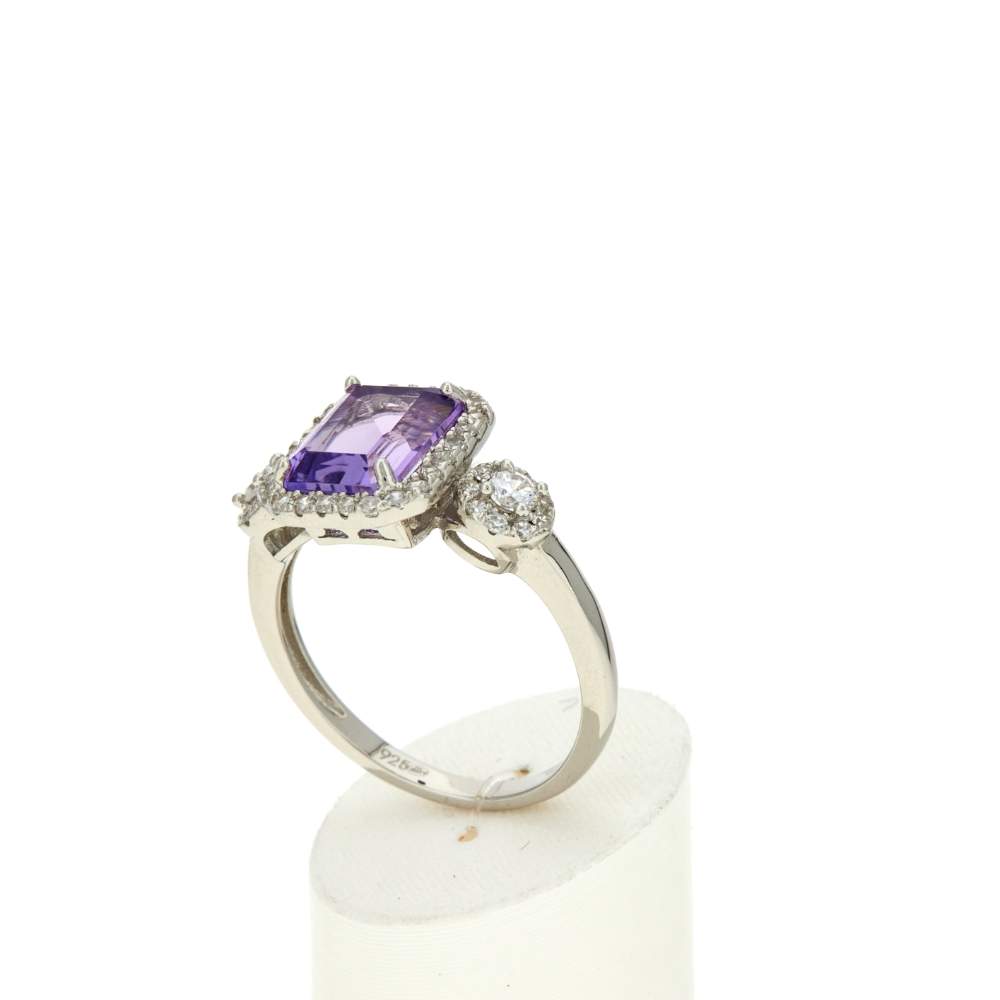 Bague argent 925 améthyste et zirconias - vue 3