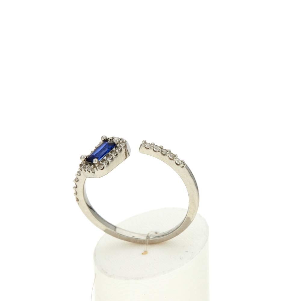 Bague argent 925 pierre imitation bleue et zirconias - vue 2