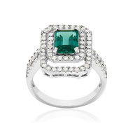 Bague argent 925 pierre imitation verte et zirconias.