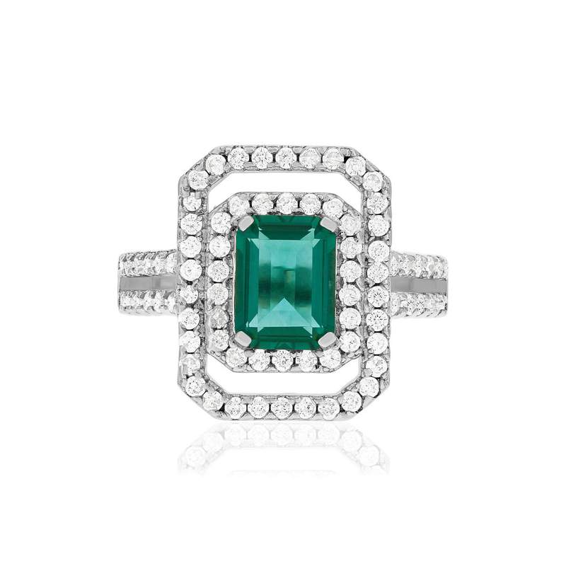 Bague argent 925 pierre imitation verte et zirconias. - vue 3