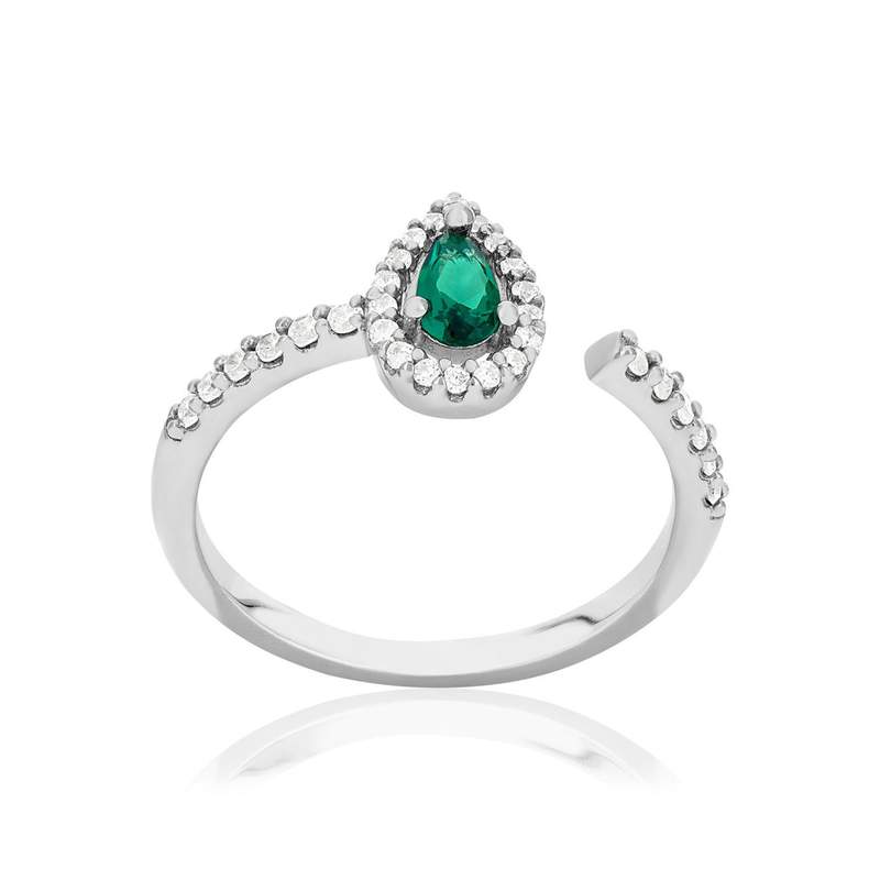 Bague argent 925 pierre imitation verte et zirconias - vue 1