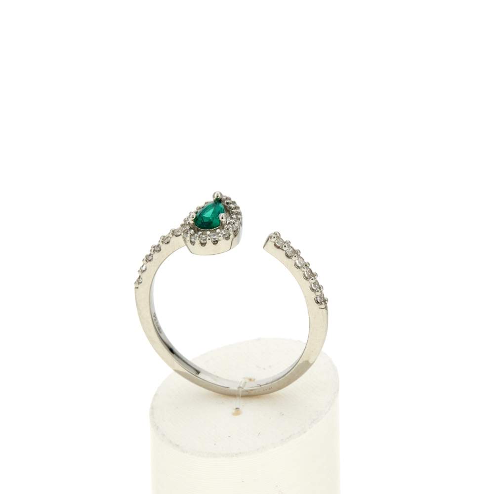 Bague argent 925 pierre imitation verte et zirconias - vue 2