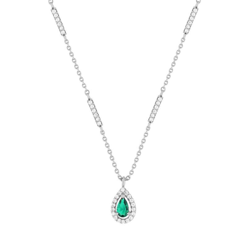 Collier argent 925 pierre imitation verte et zirconias 45 cm - vue 1