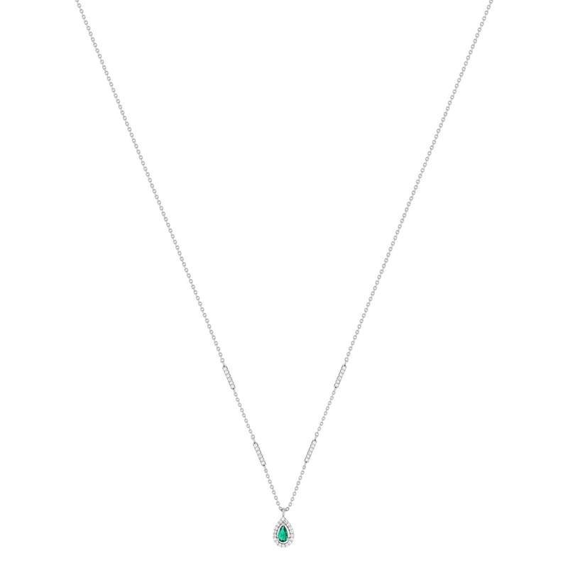 Collier argent 925 pierre imitation verte et zirconias 45 cm - vue 2