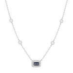 Collier argent 925 pierre imitation bleue et zirconias 45 cm - vue 1