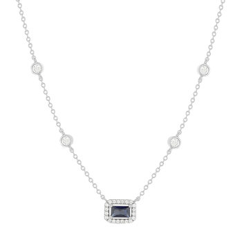Collier argent 925 pierre imitation bleue et zirconias 45 cm