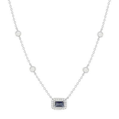 Collier argent 925 pierre imitation bleue et zirconias 45 cm