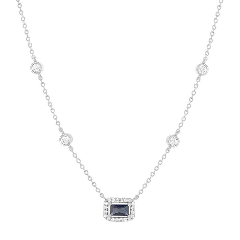 Collier argent 925 pierre imitation bleue et zirconias 45 cm - vue 1