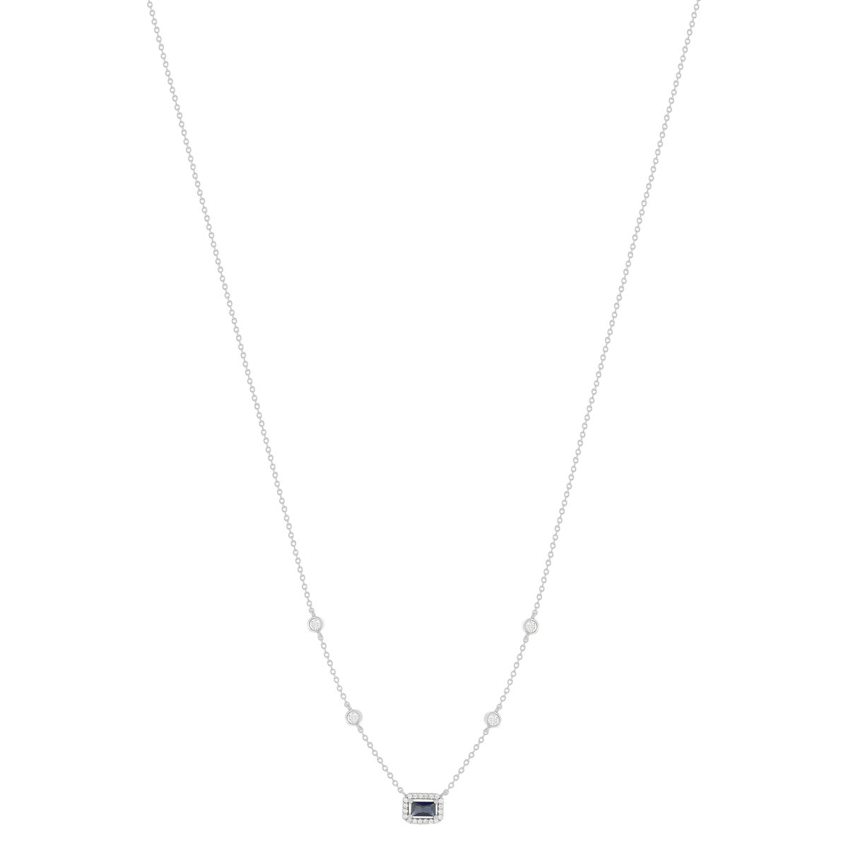 Collier argent 925 pierre imitation bleue et zirconias 45 cm - vue 2