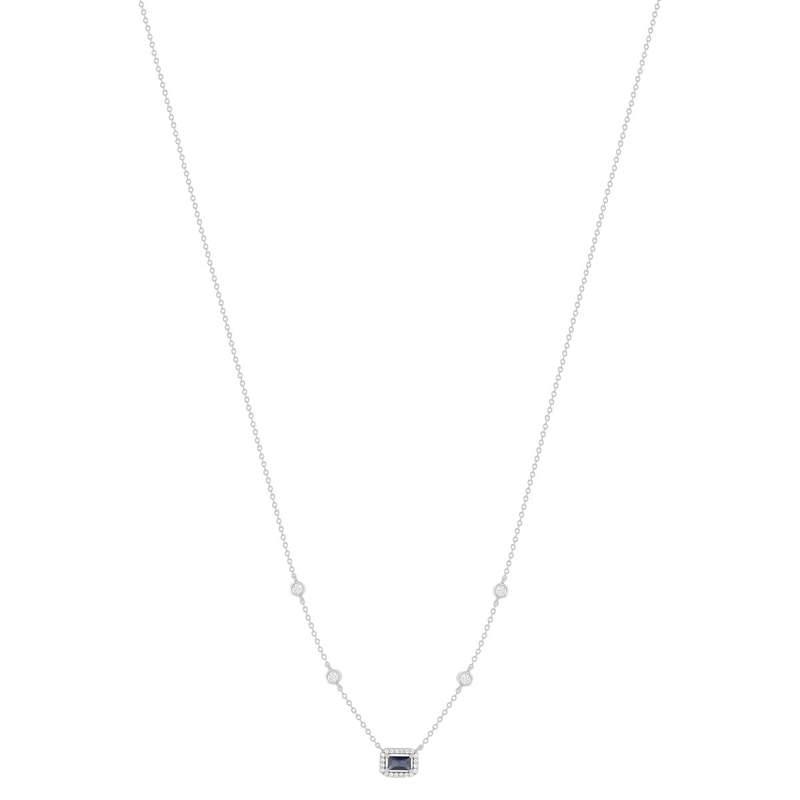 Collier argent 925 pierre imitation bleue et zirconias 45 cm - vue 2
