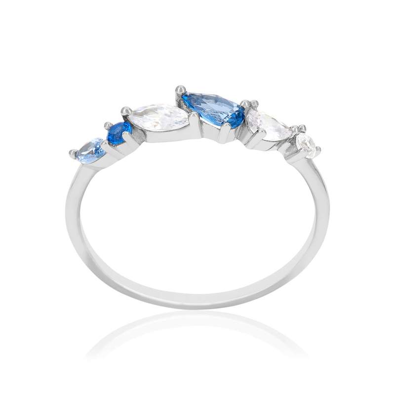 Bague argent 925 pierres synthétiques bleues - vue 1