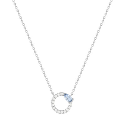925 silver necklace with imitation blue stone and zirconias 45 cm