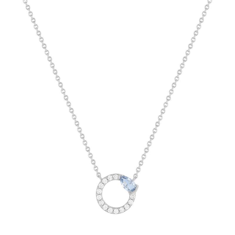 Collier argent 925 pierre imitation bleue et zirconias 45 cm - vue 1