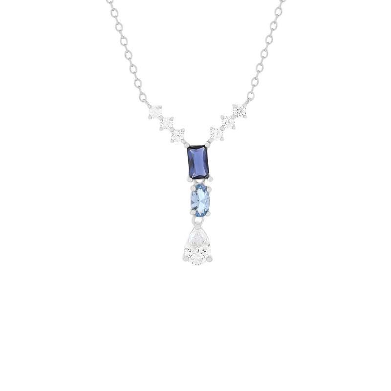Collier argent 925 pierres synthétiques bleues et zirconias 45 cm - vue 1