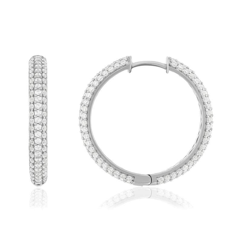 925 silver hoop earrings with zirconia stones, 28mm - view 1