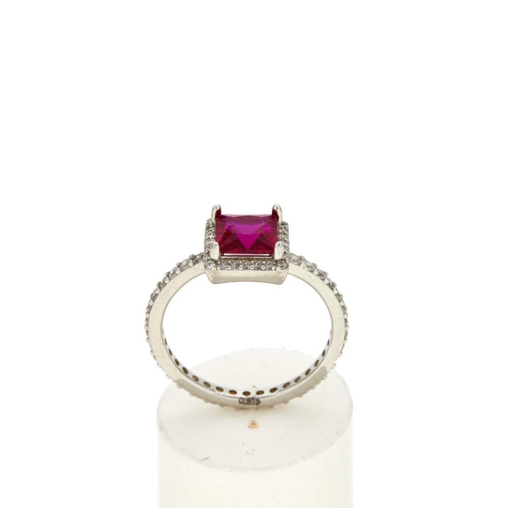 Zilveren ring met rode en witte zirkonia's - afbeelding 2