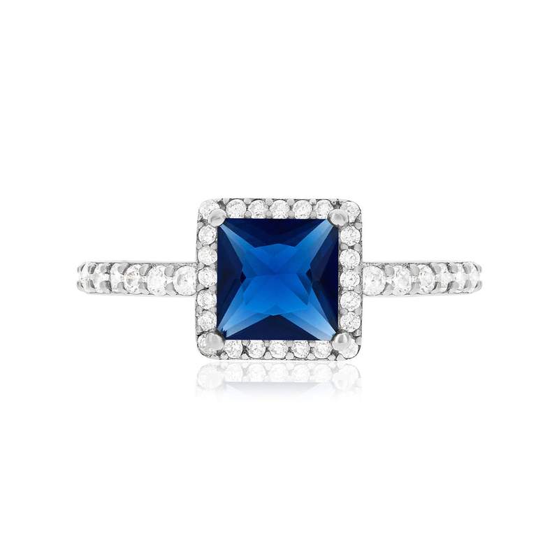 Zilveren ring met blauwe en witte zirkonia's - bekijk 3