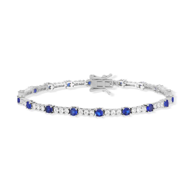 Bracelet argent 925 zirconias bleus et blancs 18cm - vue 1