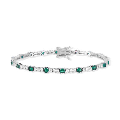 925 silver bracelet green and white zirconias 18cm