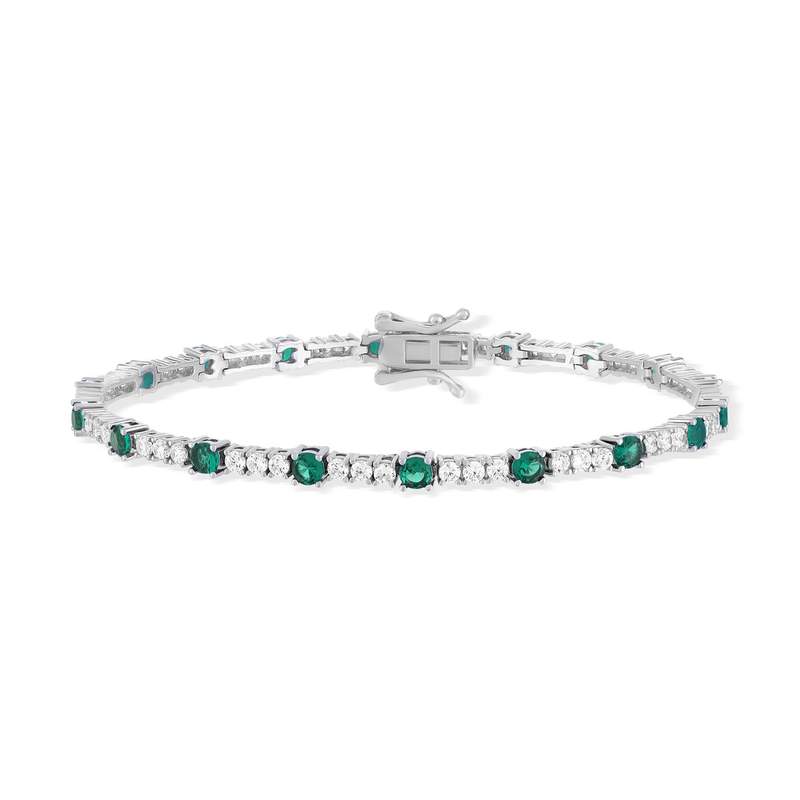 Bracelet argent 925 zirconias verts et blancs 18cm - vue 1