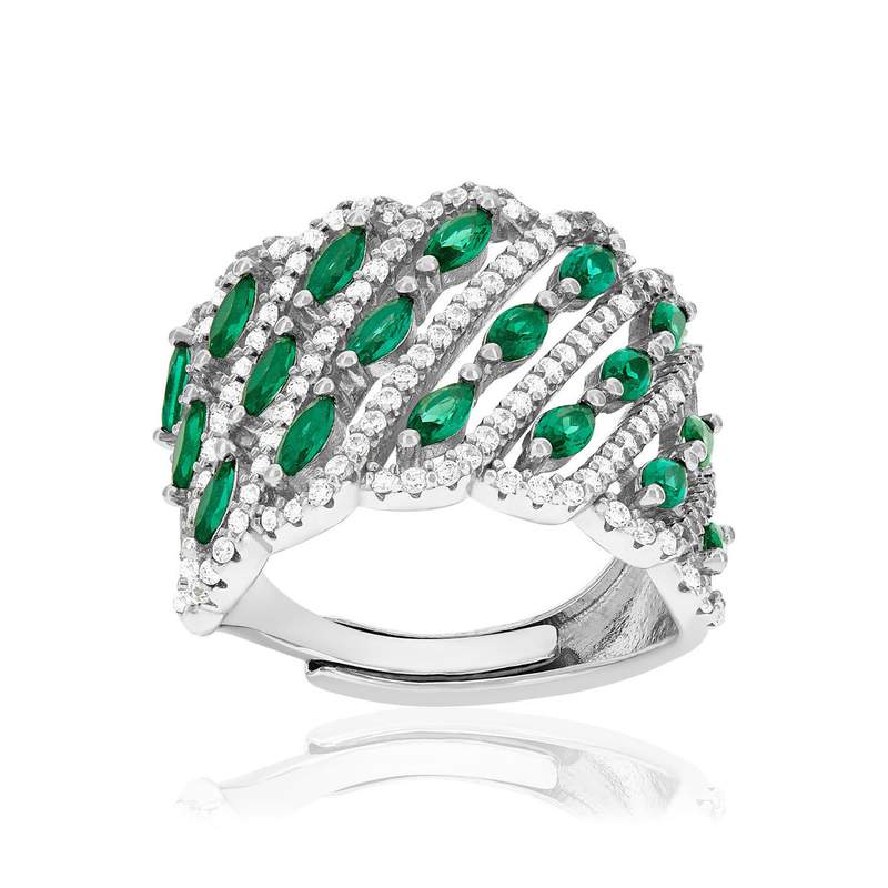 Bague argent zirconias vert et blanc - vue 1