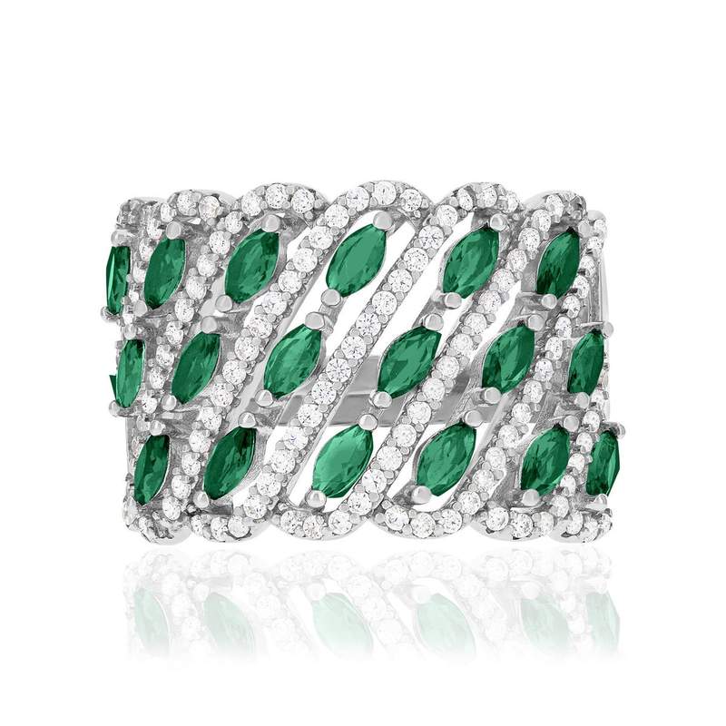 Bague argent zirconias vert et blanc - vue 3