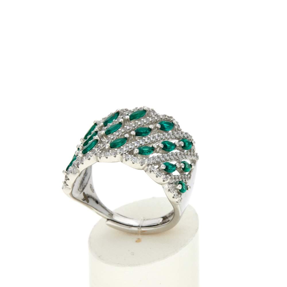 Bague argent zirconias vert et blanc - vue 2