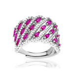 Bague argent 925 réglable zirconias rouges et blancs - vue 1